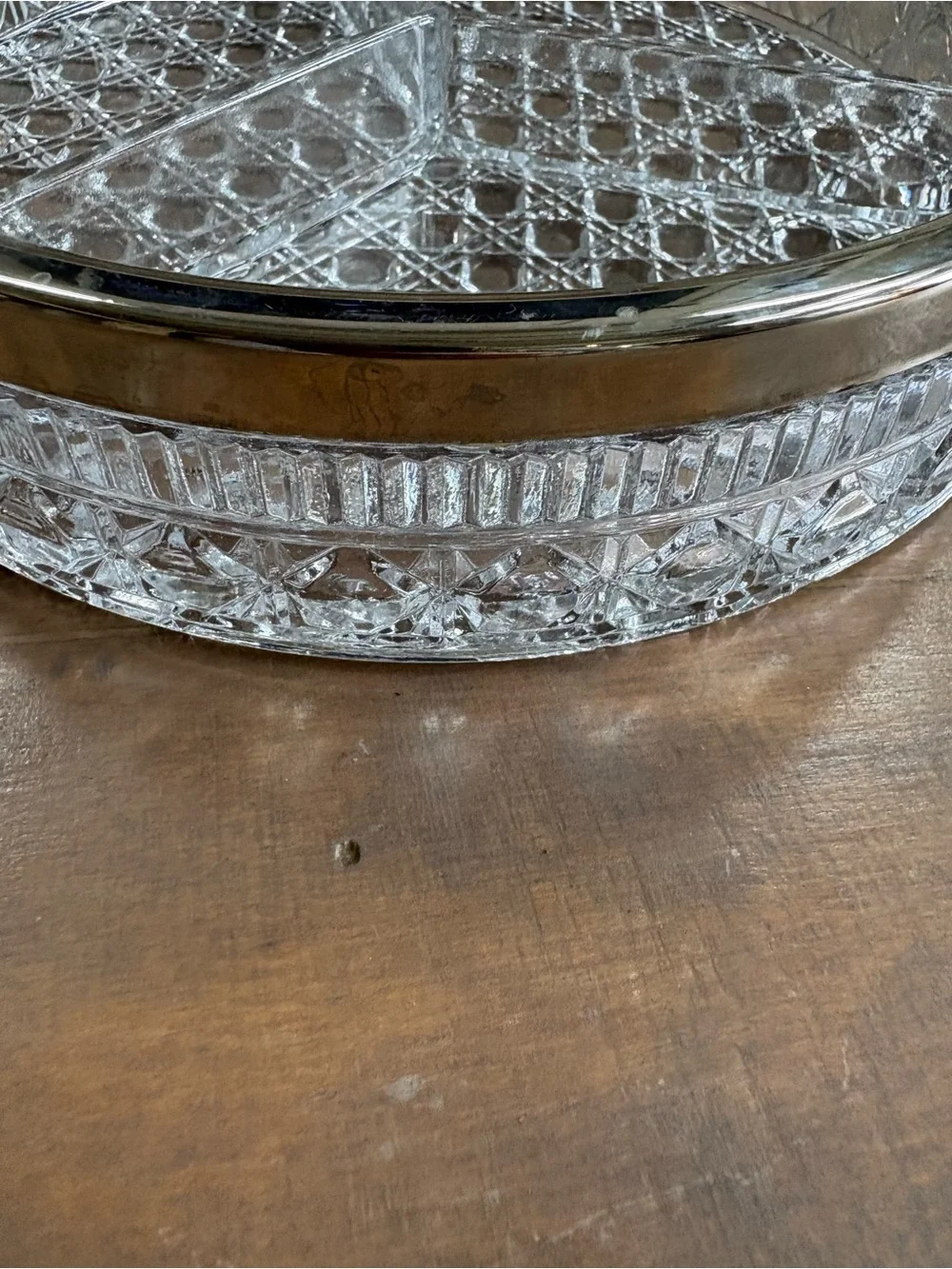 Clear Glass Divided Serving Tray with Silver Rim